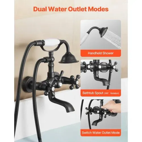 VEVOR Badewannenarmatur Klauenfuß zur Wandmontage mit Handbrause, Vintage Badewannenarmatur mit verstellbaren Schwenkarmen & 360°-Drehauslauf, Wasserhahn Duschset Wannenfüll-Set Ölgeriebene Bronze – Bild 3