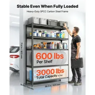 VEVOR Schwerlastregal 1511x522x1813mm, 1360,8kg Belastbares Lagerregal mit Stahlgestell & 5 Verstellbaren Ablagen, Teilbares Steckregal als Werkbank, Flexibles Metallregal für Keller Garage Werkstatt VEVOR Schwerlastregal 1511x522x1813mm, 1360,8kg Belastbares Lagerregal mit Stahlgestell & 5 Verstellbaren Ablagen, Teilbares Steckregal als Werkbank, Flexibles Metallregal für Keller Garage Werkstatt