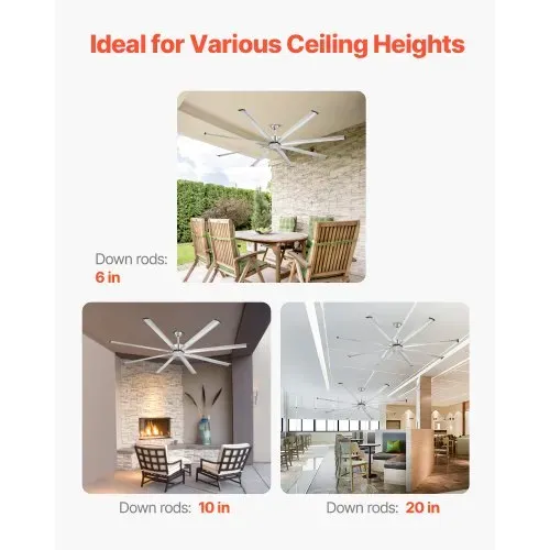 VEVOR 244 cm Deckenventilator ohne Beleuchtung, 6-Gang-Fernbedienung, 8 Flügel aus Alu, Gleichstrommotor, Ventilator für Schlafzimmer, Wohnzimmer, Terrasse, Innen-/Außenbereich, gebürstetes Nickel – Bild 5
