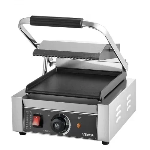 VEVOR Kommerzieller Kontaktgrill 1800 W Elektrogrill Sandwichmaker Panini Presse aus Edelstahl mit Griff & Temperaturregelung, 22 x 23 cm flache Emailleplatte (Einzel), für Hamburger Steak Speck – Bild 9