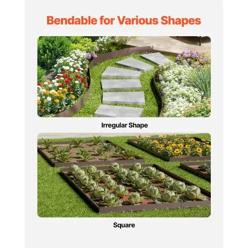 VEVOR Rasenkante, 5er Pack, 990x181x1,5 mm, Beeteinfassung, biegbare Beetumrandung, Garteneinfassung, robuste Gartenpalisade, einfach zu installieren, Trennwand für Blumenbeete, Hofwege, Braun – Bild 3