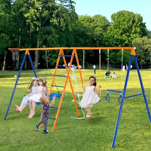 VEVOR Schaukel-Sets für den Garten, 6-in-1-Schaukel-Set mit 2 Schaukeln, Trapezstange, Kletterleiter, Kletternetz und Basketballkorb, 200 kg Tragkraft, robustes Metall-Schaukel-Set für den Außenbereich für Kinder ab 3 Jahren – Bild 7