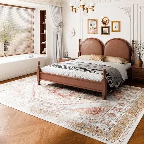 VEVOR Flächenteppich, 2743 x 3658 mm Kurzflor, waschbarer Teppich, rutschfester Wohnzimmerteppich, Vintage-Stil, Innenmatte für Schlafzimmer, Wohnzimmer, Kinderzimmer, Büro, Braunrot – Bild 7
