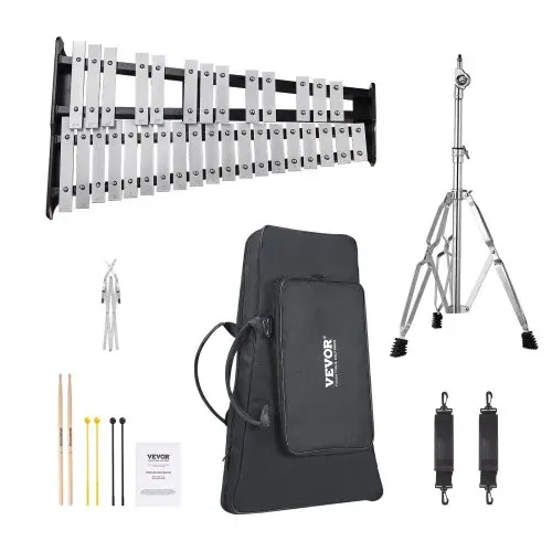 VEVOR Glockenspiel-Xylophon-Set mit 32 Tönen, professionelles Schlaginstrumenten-Set mit Schlägeln, Trommelstöcken, Notenständer, verstellbarem Ständer und Tragetasche für Schüler und Erwachsene – Bild 8