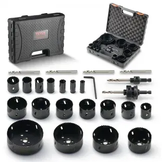 VEVOR Lochsäge Set Bimetall, 18-tlg. Lochblätter, 6 Lochbohrer Schnitttiefe 38 mm, Bimetall Lochsägensatz Bohrmaschine Zubehör, Profi Lochsägen zum Bohren von Holz, Eisen, Kunststoff und PVC usw. VEVOR Lochsäge Set Bimetall, 18-tlg. Lochblätter, 6 Lochbohrer Schnitttiefe 38 mm, Bimetall Lochsägensatz Bohrmaschine Zubehör, Profi Lochsägen zum Bohren von Holz, Eisen, Kunststoff und PVC usw.