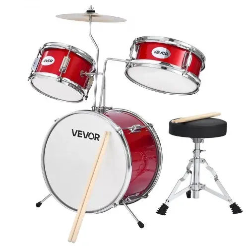 VEVOR Schlagzeug Set, 3-teilig, Drum Kit mit 35,6 cm Bassdrum, 25,4 cm Snare-Drum und 20,3 cm Tom-Toms, Musik-Lern-Schlagzeug-Instrumenten-Set, Ideal für Kinder von 6 bis 13 Jahren (rot) – Bild 8