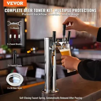 VEVOR Bierzapfturm mit 3 Zapfhähnen, Bierfassturm aus Edelstahl, Kegerator-Turm-Kit mit Vormontierten Schläuchen & selbstschließenden Zapfhähnen für Partys, Bars, Pubs und Restaurants VEVOR Bierzapfturm mit 3 Zapfhähnen, Bierfassturm aus Edelstahl, Kegerator-Turm-Kit mit Vormontierten Schläuchen & selbstschließenden Zapfhähnen für Partys, Bars, Pubs und Restaurants