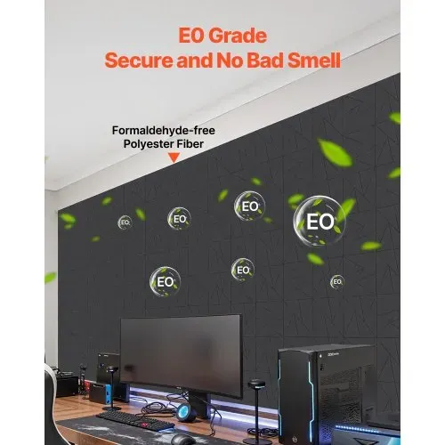 VEVOR 18er-Pack Akustikpaneele mit Selbstklebeband, 300x300x10 mm schalldichte Schaumstoffplatten, Akustik Wandpaneele aus Polyesterfaser, für Zuhause, Studio, Büro, Theater, Schwarz – Bild 3