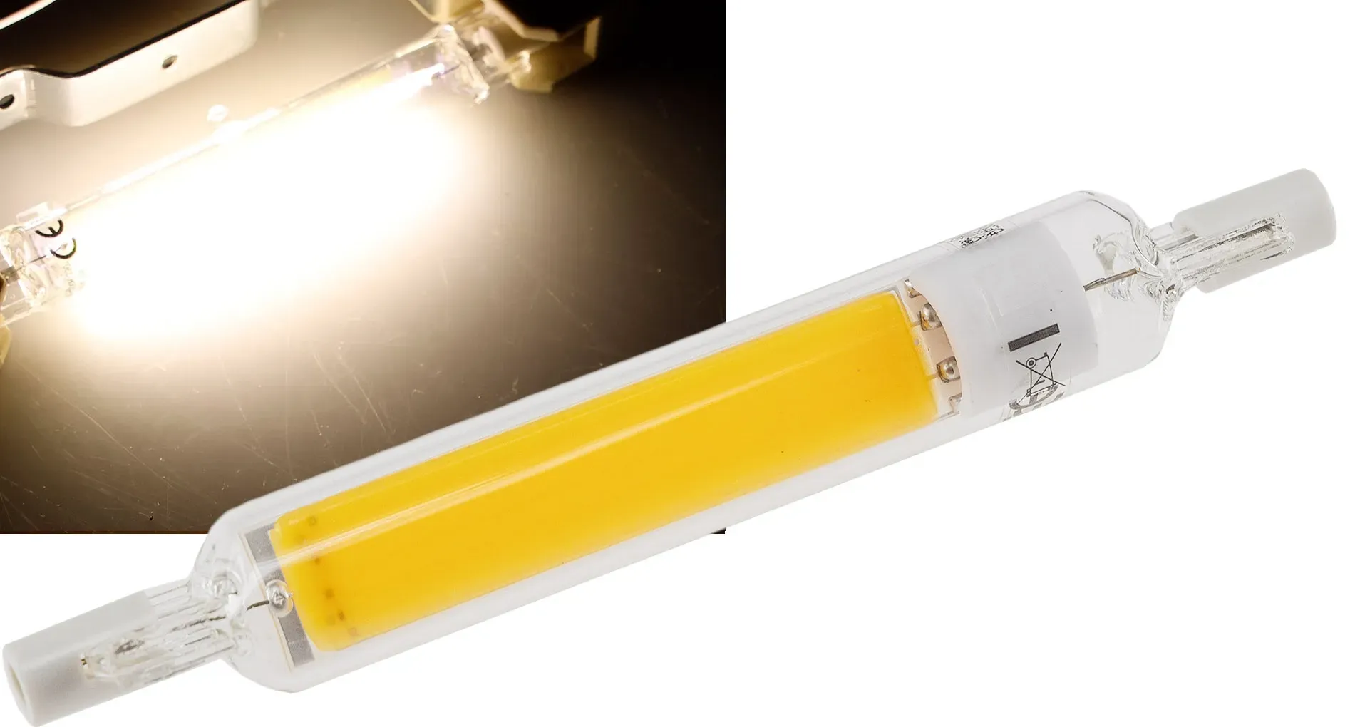 LED Strahler 8W R7s “RS118 COB8” 360°, 4200k, 950lm, 118mm, neutralweiß LED Strahler 8W R7s “RS118 COB8” 360°, 4200k, 950lm, 118mm, neutralweiß