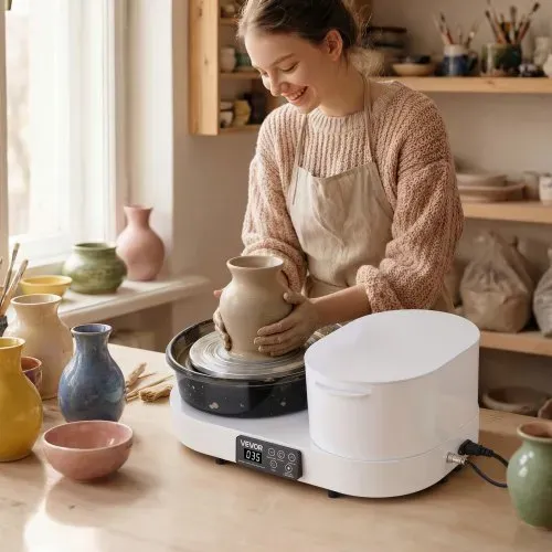 VEVOR Töpferscheibe Elektrisch 450 W, Töpferdrehmaschine 28 cm Drehteller, Töpfermaschine mit Fußpedal & 30–300 U/min Einstellbarer Drehzahl & Werkzeugbox, Ideal für Anfänger DIY-Tonkunst, Weiß – Bild 7