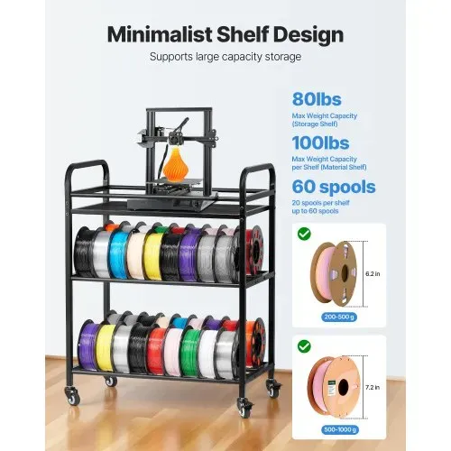 VEVOR Filament Lagerregal für 3D-Drucker, 3 Ebenen, 680 x 400 x 880 mm, Filamentspulenhalter auf Rädern, 3D-Druckerzubehör Organizer für 3D-Druckstudio, Büro, Werkstatt, Schwarz VEVOR Filament Lagerregal für 3D-Drucker, 3 Ebenen, 680 x 400 x 880 mm, Filamentspulenhalter auf Rädern, 3D-Druckerzubehör Organizer für 3D-Druckstudio, Büro, Werkstatt, Schwarz