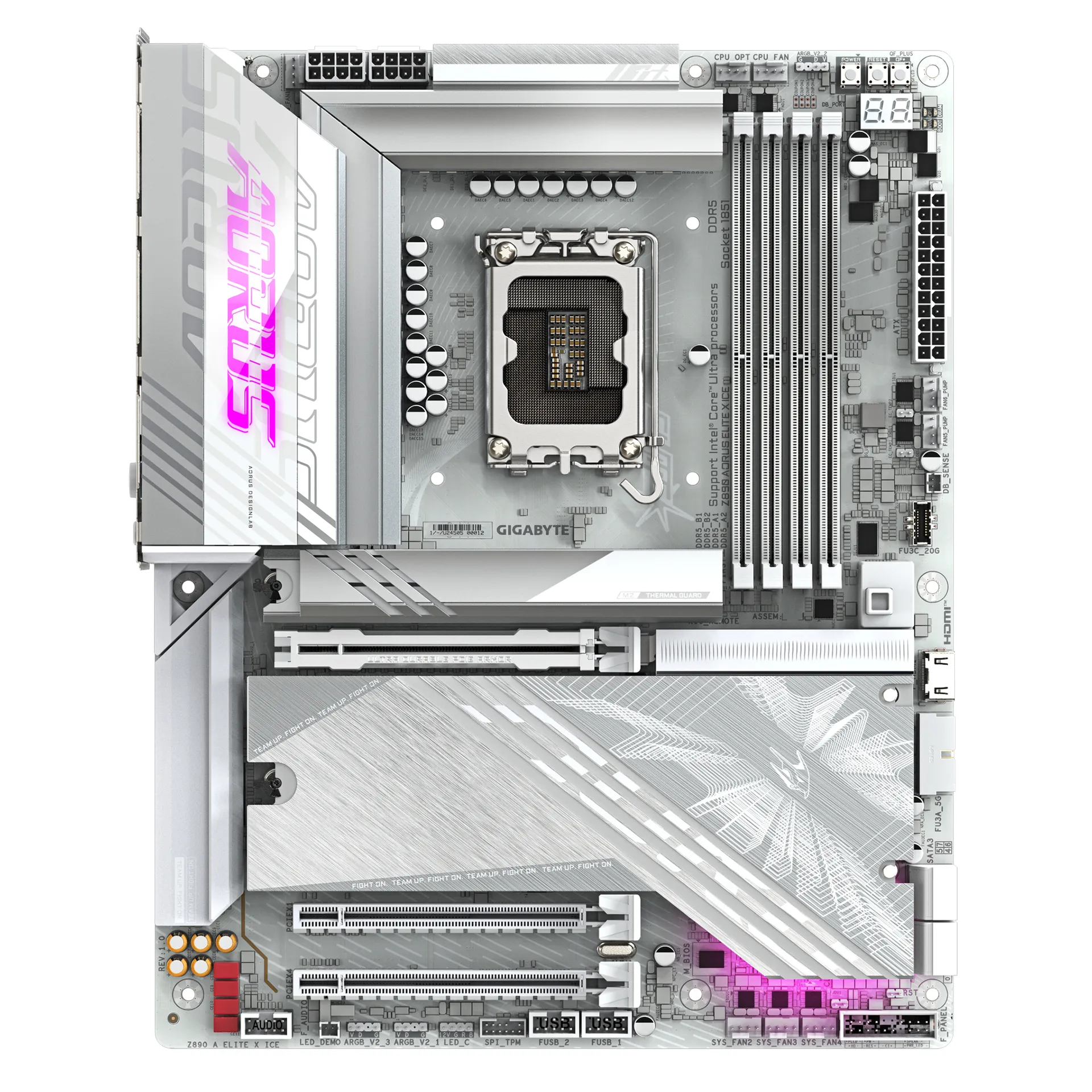 GIGABYTE Z890 AORUS ELITE X ICE Mainboard - Unterstützt Intel Core Ultra (Serie 2) CPUs, 16+1+2 Phasen VRM, bis zu 9500MHz DDR5 (OC), 1xPCIe 5.0 + 4xPCIe 4.0, Wi-Fi 7, 2.5GbE LAN, Thunderbolt 4 – Bild 2