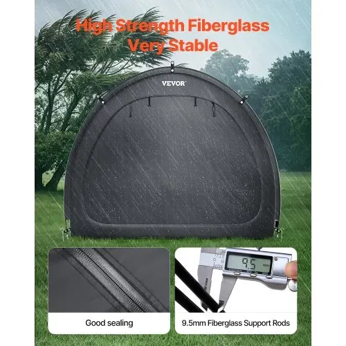 VEVOR Fahrradzelt, 4 bis 5 Fahrräder, geräumige Fahhrradgarage mit belüftetem Fenster, fächerförmige Fahrradschuppe mit hochfestem Fiberglas & Doppeltür, 1706x2133x1524 mm – Bild 3