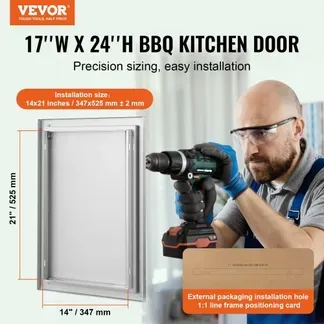 VEVOR Grillzugangstür, 432 x 610 mm, Einzelne Außenküchentür, Flächenbündig Montierte Edelstahltür, Vertikale Wandtür mit Versenkbarem Griff, für Grillinsel, Grillstation, Außenschrank VEVOR Grillzugangstür, 432 x 610 mm, Einzelne Außenküchentür, Flächenbündig Montierte Edelstahltür, Vertikale Wandtür mit Versenkbarem Griff, für Grillinsel, Grillstation, Außenschrank