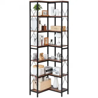 VEVOR Eckregal mit 7 Ebenen, hoher Eckständer Displayregal Lagerregal mit Metallrahmen & Holzregalen, Standregal (91 kg pro Ebene) Ausstellungsbücherregal für Schlafzimmer Wohnzimmer Büro Braun VEVOR Eckregal mit 7 Ebenen, hoher Eckständer Displayregal Lagerregal mit Metallrahmen & Holzregalen, Standregal (91 kg pro Ebene) Ausstellungsbücherregal für Schlafzimmer Wohnzimmer Büro Braun