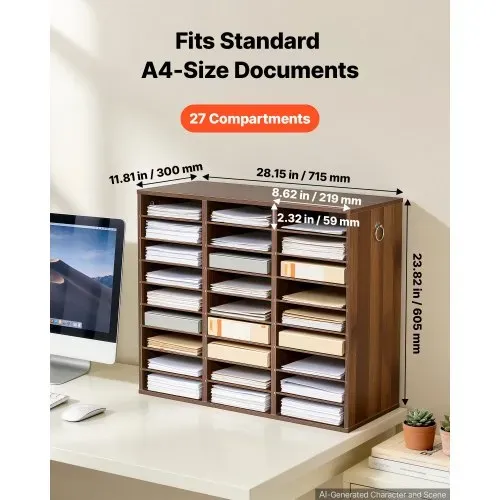 VEVOR Dokumentenablage Holz Schreibtisch Organizer mit 27 Fächern Braun, Ablagefach für Standard-A4-Dokumente Akten & Papiere, mit Verstellbaren Einlegböden für Büro, Zuhause & Klassenzimmer, MDF VEVOR Dokumentenablage Holz Schreibtisch Organizer mit 27 Fächern Braun, Ablagefach für Standard-A4-Dokumente Akten & Papiere, mit Verstellbaren Einlegböden für Büro, Zuhause & Klassenzimmer, MDF