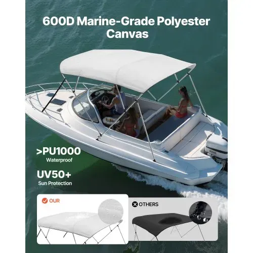 VEVOR Bimini Top Bootsabdeckung Sonnenverdeck (4 Bögen) aus 600D Polyester mit Rahmen aus Aluminiumlegierung, wasserdichte Sonnenschutz-Bootsmarkise mit Aufbewahrungstasche, 216-229 cm Hellgrau VEVOR Bimini Top Bootsabdeckung Sonnenverdeck (4 Bögen) aus 600D Polyester mit Rahmen aus Aluminiumlegierung, wasserdichte Sonnenschutz-Bootsmarkise mit Aufbewahrungstasche, 216-229 cm Hellgrau