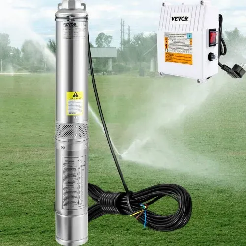 VEVOR 101,6 mm Tiefbrunnenpumpe 370 W Brunnenpumpe 110 L/min Tauchpumpe max Förderhöhe 44m Rohrpumpe 230 V 50 Hz Sandpumpe Edelstahl Wasserpumpe 0-40°C Pumpe – Bild 7