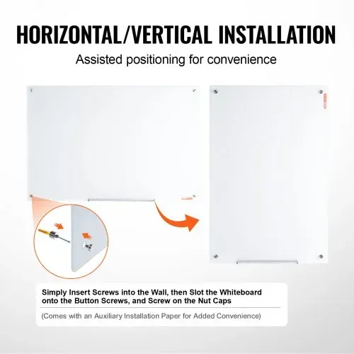 VEVOR Magnetisches Glas-Whiteboard, Wandtafel Trocken Abwischbare Tafel 120 x 80 cm, Wandmontiertes Weißes Glasboard ohne Rahmen, mit Stiftablage, einem Radiergummi& 2 Stiften, Magnettafel Weiß – Bild 3
