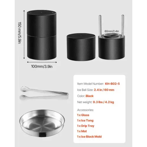 VEVOR Eispresse Eiskugelformer Set 60 mm Eiskugel aus Luftfahrt-Aluminium mit Eisblockform & großer Matte & Zange & Tropfschale & einem Glas, runder Eisballmaker, für Whisky Cocktail Partys Urlaub – Bild 6