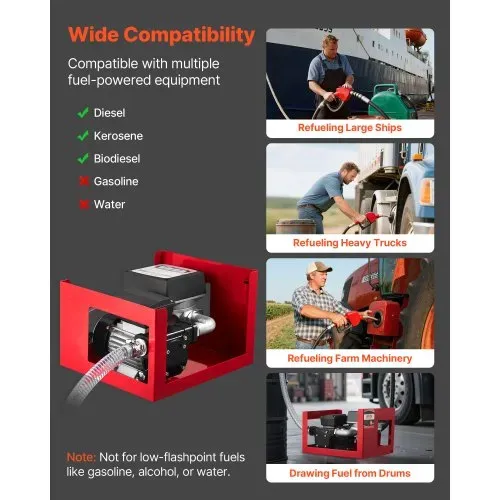 VEVOR Kraftstofftransferpumpe, elektrische Diesel-Transferpumpe, 60L/min, mit Durchflussmesser, automatisch abschaltender Kraftstoffdüse, 2 Schläuchen, 13,7m Förderhöhe, für Kerosin, Biodiesel – Bild 5