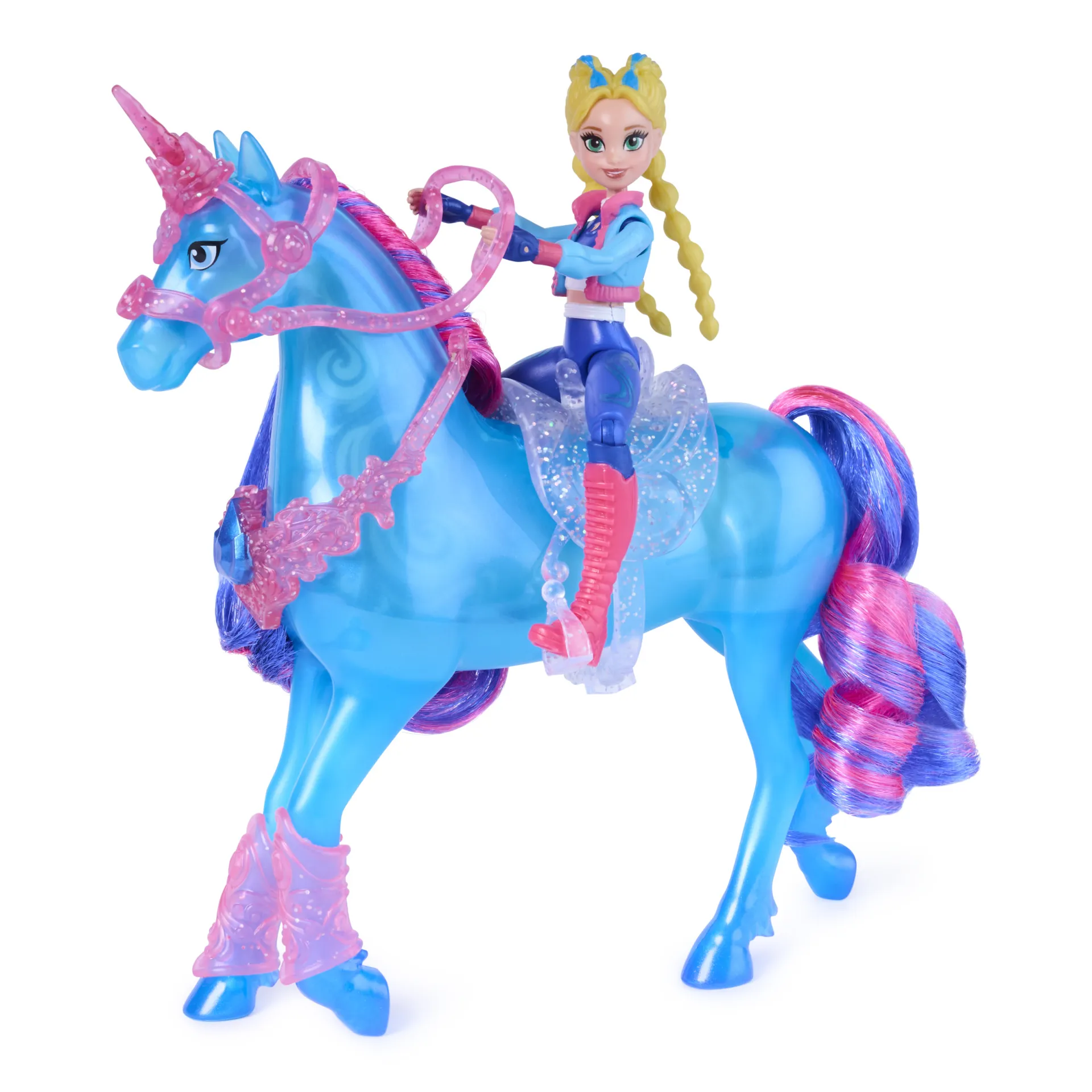 Unicorn Academy - Train and Glow River mit Isabel Set, ca 12 cm Originalfiguren zur Netflix Serie, mit Leuchtfunktion und Trainingszubehörteilen – Bild 3