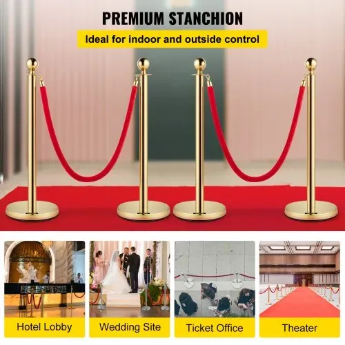 VEVOR Edelstahl Absperrpfosten Seil Abgrenzungsständer Kugelkopf 2 Rote Samtseile Goldene Säule 4 Packung Crowd Control Barriers VEVOR Edelstahl Absperrpfosten Seil Abgrenzungsständer Kugelkopf 2 Rote Samtseile Goldene Säule 4 Packung Crowd Control Barriers