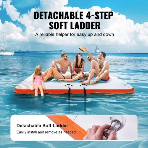VEVOR Aufblasbares Schwimmdock, 3,04 x 3,04 m, Dockplattform, rutschfeste Wasserschwimmdockmatte mit tragbarer Tragetasche und abnehmbarer Leiter, schwimmende Plattform-Inselfloß für Pool, Strand – Bild 4