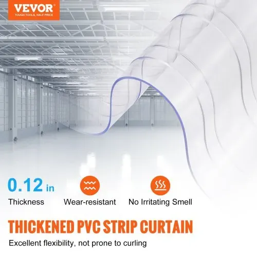 VEVOR Streifenvorhang, 100 Fuß Länge x 12 Zoll Breite x 0,12 Zoll Dicke, durchsichtige, gerippte PVC-Vorhangstreifen-Tür-Großrolle, Kunststoff-Türstreifen für den Eingang von Supermarkt, Garage, Lager VEVOR Streifenvorhang, 100 Fuß Länge x 12 Zoll Breite x 0,12 Zoll Dicke, durchsichtige, gerippte PVC-Vorhangstreifen-Tür-Großrolle, Kunststoff-Türstreifen für den Eingang von Supermarkt, Garage, Lager