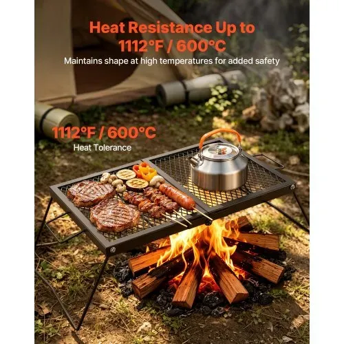 VEVOR Klappbarer Grillrost für Lagerfeuer 758 x 383 x 235 mm Campinggrill, Tragbarer Tischgrill aus Kohlenstoffstahl mit Beinen und Griff, Grillgitter für Offenes Grillen im Freien, Camping und Garten – Bild 4