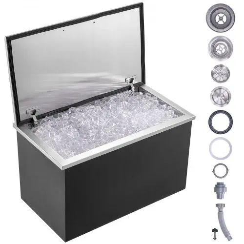 VEVOR Drop-in-Eisbox, 24 L Edelstahl-Eiskühler, 610 x 508 x 382 mm Kommerzieller Eisbehälter mit Klappdeckel, Eingebaute Eisspeichertruhe, Abflussrohr und Ablassstopfen im Lieferumfang Enthalten VEVOR Drop-in-Eisbox, 24 L Edelstahl-Eiskühler, 610 x 508 x 382 mm Kommerzieller Eisbehälter mit Klappdeckel, Eingebaute Eisspeichertruhe, Abflussrohr und Ablassstopfen im Lieferumfang Enthalten
