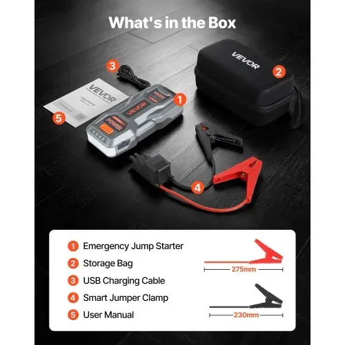 VEVOR Starthilfe Powerbank, Starthilfegerät 3000A Spitzenstrom mit LED-Taschenlampe & Kabel für Motor bis zu 9L Benzin/7L Diesel, Tragbarer Booster mit Schnellladung & Sicherheitsschutz für Notfall – Bild 6