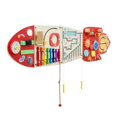VEVOR Montessori Busy Board 13-in-1 Sensorisches Wandmotorikbrett Rakete, Motorikspielzeug zur Bildung & Frühe Entwicklung für Kita Heim, aus MDF-Platten, mit Xylophon Uhr Zahnrädern & Lernelementen – Bild 9