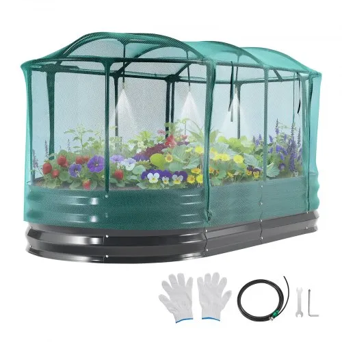 VEVOR Hochbeet 180x90x30 cm, Ovales Gartenbeet mit Bewässerungssystem & Netzabdeckung, Pflanzkasten-Set für den Außenbereich, Blumenbeet, Pflanzbeet,Geeignet für Blumen, Obst & Gemüse, Dunkelgrau VEVOR Hochbeet 180x90x30 cm, Ovales Gartenbeet mit Bewässerungssystem & Netzabdeckung, Pflanzkasten-Set für den Außenbereich, Blumenbeet, Pflanzbeet,Geeignet für Blumen, Obst & Gemüse, Dunkelgrau