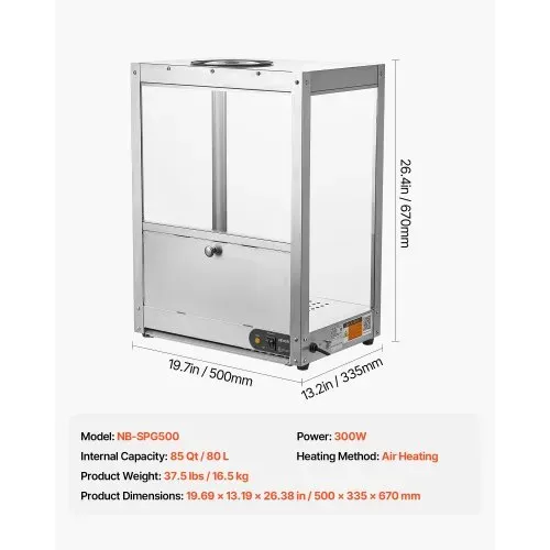 VEVOR Kommerzielle Nacho-Maschine 80 L, Elektrischer Chip-Wärmer 300 W mit Heizplatte & Wärmelampe & Ablenkplatte, Nacho-Chip-Wärmer aus Edelsstahl für Popcorn Kartoffelchips Erdnusschips – Bild 6