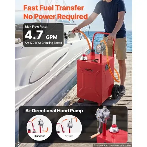 VEVOR 75,7L Kraftstofftrolley Mobile Tankanlage mit Manueller Pumpe Rot, Tragbarer Kraftstoffbehälter für Auto Rasenmäher Boot, Mit 2 Rollen & Ölstandsanzeige, Für Benzin & Diesel, Kohlenstoffstahl – Bild 2