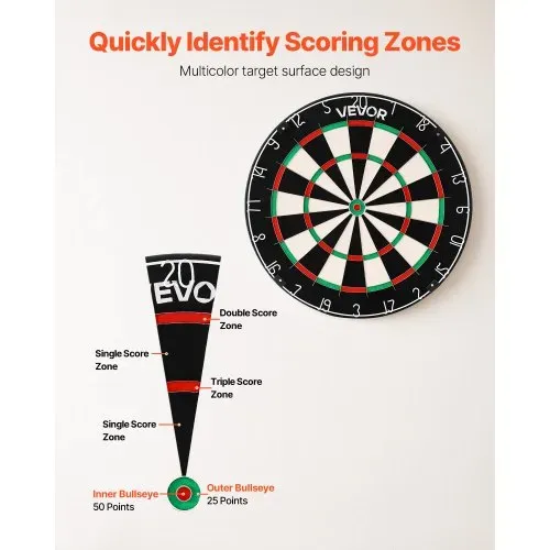 VEVOR Dartscheibe 450 mm, Sisalfaser-Dartboard mit klammerfreiem Bullseye, Blade-Draht & drehbarem Zahlenring, für Party- & Spielzimmer zu Hause (Darts nicht im Lieferumfang enthalten) – Bild 5