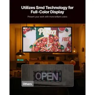 VEVOR programmierbare LED Zeichen P10 Vollfarbe flexibles digitales Scrolling Panel, DIY Anzeigetafel mit benutzerdefiniertem Textmuster und GIF & Bluetooth App Steuerung (670 x 350 x 55 mm) VEVOR programmierbare LED Zeichen P10 Vollfarbe flexibles digitales Scrolling Panel, DIY Anzeigetafel mit benutzerdefiniertem Textmuster und GIF & Bluetooth App Steuerung (670 x 350 x 55 mm)