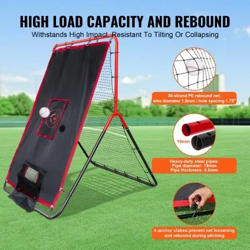 VEVOR Baseball- und Softball-Rebounder-Netz, 3,5 x 4,5 Fuß 2-in-1 Switch Hitter Pitch Trainer, PitchBack Baseball Pitching Return Trainer Nest, Bounce Back Net für Feld-/Wurfübungen – Bild 4