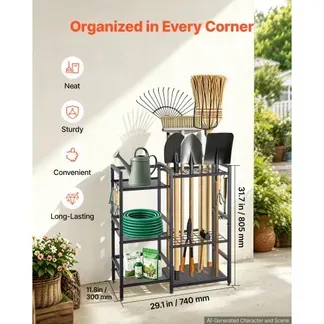 VEVOR Gartengeräte Ständer 740x300x805mm 3-Stöckiger Gerätehalter Schwarz, Aufbewahrungsregal für Garage Schuppen Garten & Outdoor, Organizer aus Stahl mit 3 Ablagefächern 6 Haken & Nivellierfüßen VEVOR Gartengeräte Ständer 740x300x805mm 3-Stöckiger Gerätehalter Schwarz, Aufbewahrungsregal für Garage Schuppen Garten & Outdoor, Organizer aus Stahl mit 3 Ablagefächern 6 Haken & Nivellierfüßen
