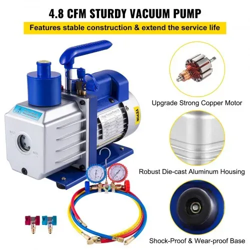 VEVOR 136 L/min(4.8CFM) Vakuumpumpe, 249 W(1/3HP) Unterdruckpumpe Vakuumgeräte Pumpe, 5Pa Vakuumpumpe Unterdruckpumpe, Refrigerant Vacuum Pump, Vacuum Pump, Vakuumpumpe Unterdruckpumpe – Bild 2