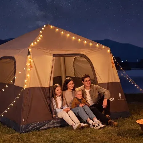 VEVOR Campingzelt 6 Personen, Aufblasbares Familienzelt mit Wiederaufladbarer Pumpe, TPU-Luftschlauch & 4 Netzfenstern, Kabinenzelt mit Tragetasche für Familien-Camping & Wandern, Beige – Bild 7