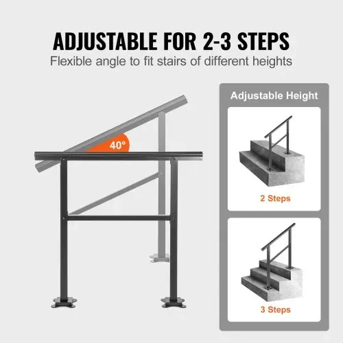 VEVOR Handlauf aus Aluminium Treppengeländer 91,4 x 89,5 cm Geländer mit Querstreben Brüstung 75 kg Tragfähigkeit 0-50 Grad Anpassung an Treppe Handlauf Außen Geeignet für 2 bis 3 Stufen Treppe – Bild 3