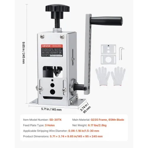 VEVOR Abisoliermaschine, 1,5-30 mm, Kabelschälmaschine, Handkurbel-/Bohrmaschinenbetrieb, Abisolierwerkzeug mit Q235-Rahmen, Kabelabisolierer, Manuelle Kabelabisoliermaschine für Kupferschrott – Bild 6