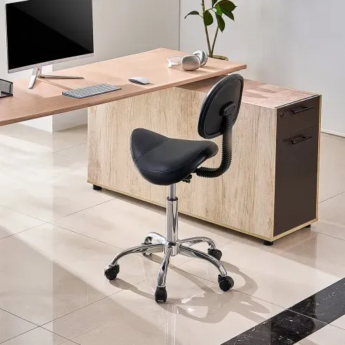 VEVOR Sattelhocker Rollhocker 204 kg belastbarer höhenverstellbarer (84-100 cm) Drehhocker Arbeitshocker mit Rückenlehne, ergonomischer PU-Leder-Drehsattelstuhl für Salon Spa Massage Klinik – Bild 7