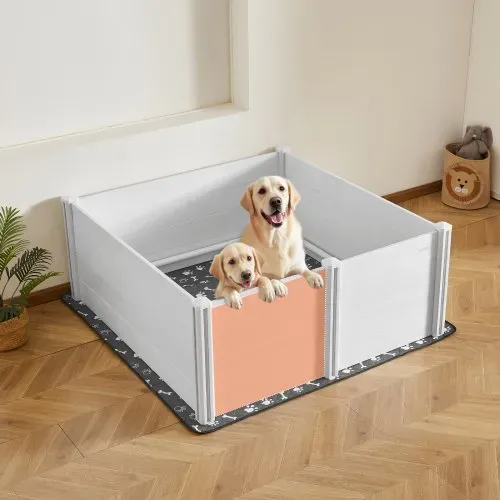VEVOR Wurfkiste für Hunde, 1520x1520x610 mm, Welpenlaufstall aus Kunststoff-PVC mit höhenverstellbarer Tür & waschbarer Pipi-Unterlage, Welpenkiste für extra große Hunde, milchweiß – Bild 7