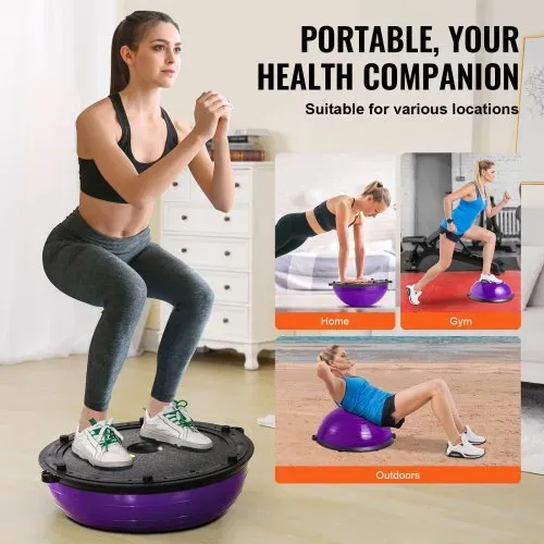 VEVOR Halb-Gymnastikball-Trainer, 23 Zoll Balance-Ball-Trainer, 660 lbs Stabilitätsball, Yoga-Ball mit Widerstandsbändern und Fußpumpe, Kraft-Fitnessball für das Heim-Fitnessstudio, Ganzkörpertraining – Bild 5