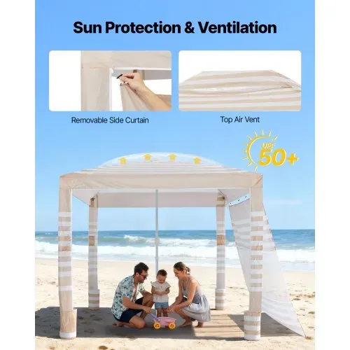 VEVOR Strand-Cabana, 2,4 x 2,4 m Strandüberdachung mit Seitenwand, UPF 50+ Sonnenschutz, Cabana mit Sandsäcken, höhenverstellbarer & tragbarer Sonnenschutz für die ganze Familie und Freunde – Bild 3