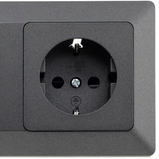 MILOS Set 3 Steckdosen + 3-fach Rahmen 250V~/ 16A, Steckanschluss, Anthrazit MILOS Set 3 Steckdosen + 3-fach Rahmen 250V~/ 16A, Steckanschluss, Anthrazit