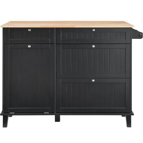 VEVOR Kücheninselwagen, 128 cm Frühstücksbar mit Holzplatte und ausklappbarem Müllschrank, 10 Gal Stauraum, Bauernhaus-Ess-/Wohnzimmertisch mit Klappplatte, Handtuchhalter, Schublade, schwarz – Bild 8